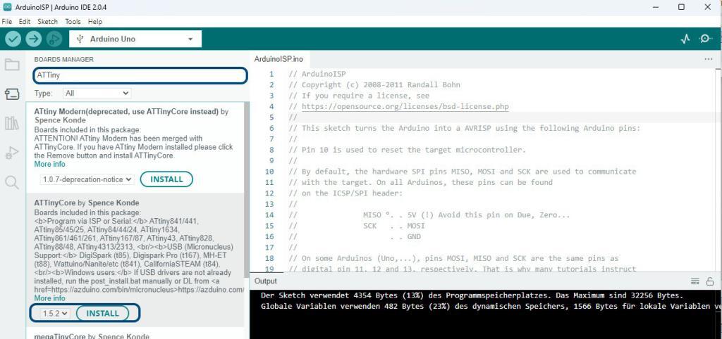 ATTINY Boardmanager installieren