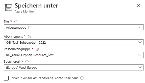 Sichern der Arbeitsmappen / Workbook Einstellungen