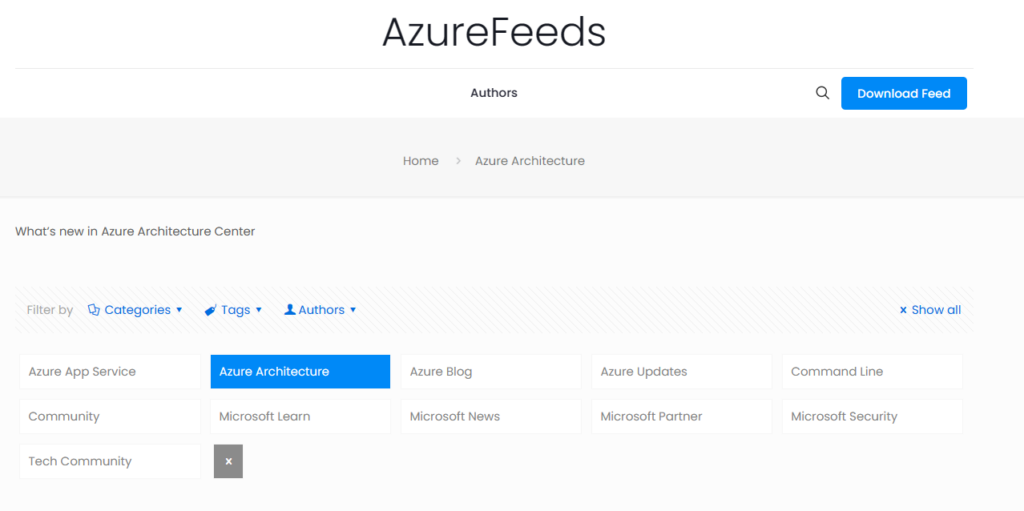 AzureFeeds Verfügbare Kategorien