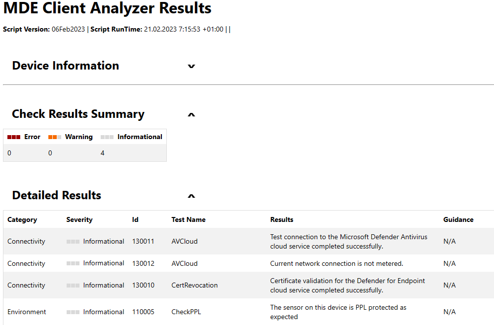MDE Client Analyzer Results