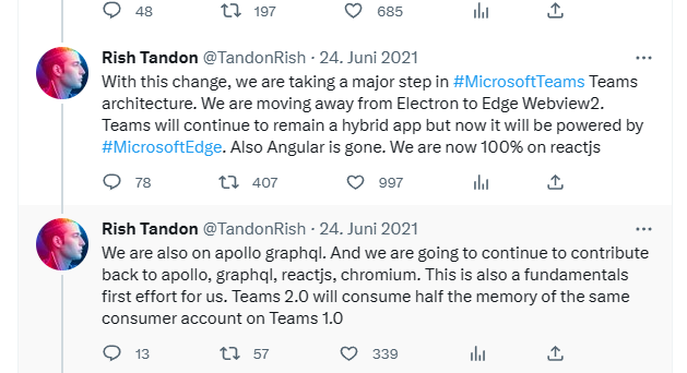 Rish Tandon Tweet on Microsoft Teams