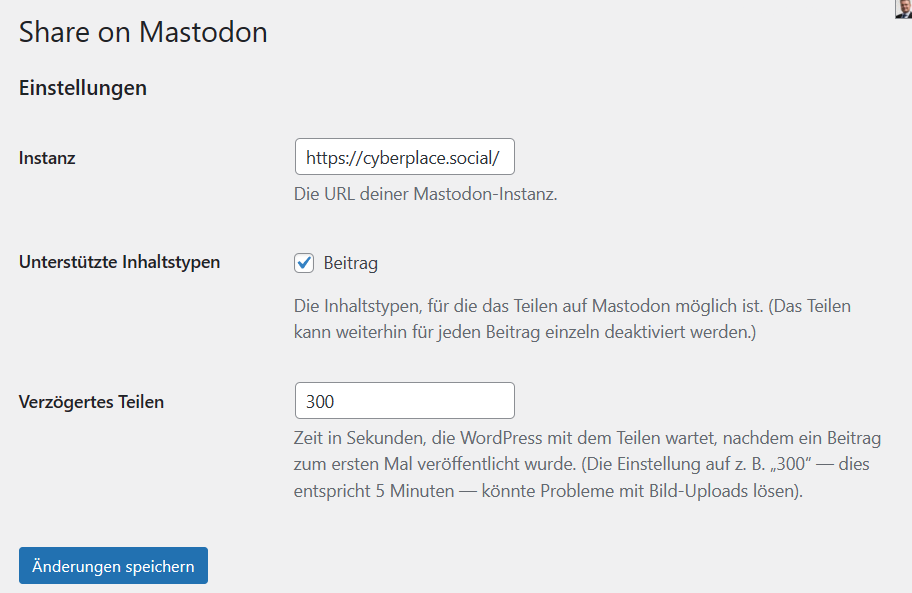 Wordpress Plugin - Einstellung Share on Mastodon