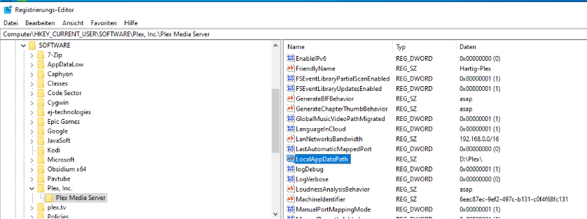 Plex Registry Key HKCU LocalAppDataPath