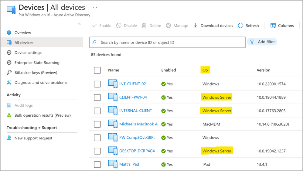 Eine Ansicht aller Geräte vom Azure Active Directory