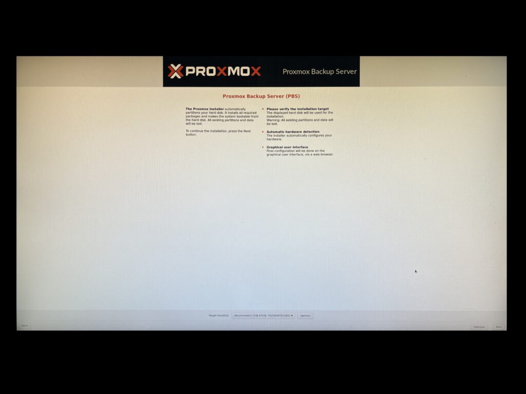 4. Proxmox Backup Server OS Disk Auswahl