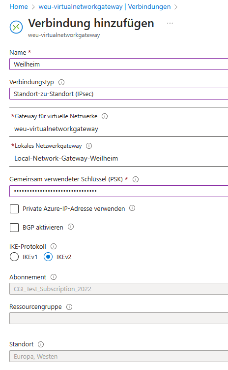 Azure Ubiquiti VPN Netzwerk Verbindung Konfiguration