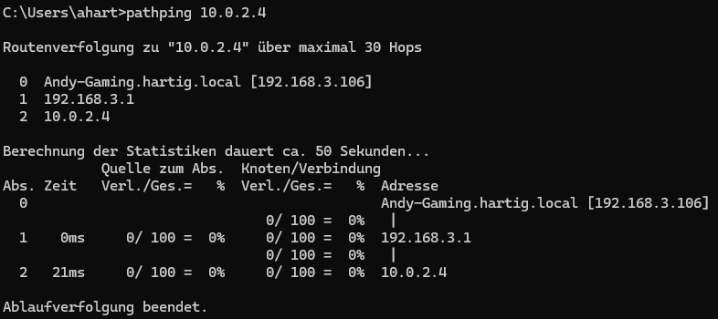 Azure Ubiquiti VPN Pathping erfolgreich