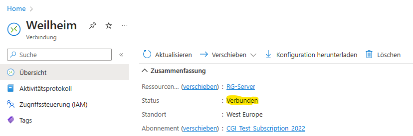 Azure Ubiquiti VPN VPN verbunden