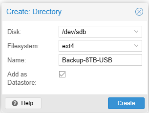 Proxmox Backup Add as Datastore