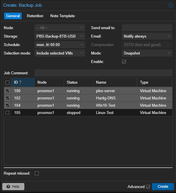 Proxmox Backup Beispiel Backup Job