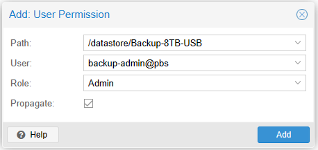 Proxmox Backup PBS Admin Role fuer Backup Admin