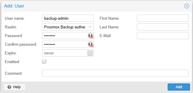 Proxmox Backup PBS Backup User anlegen