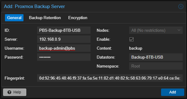 Proxmox Backup PVE Datastore hinzufuegen Backup Admin