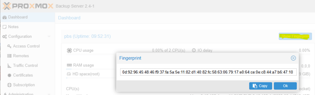 Proxmox Backup Show Fingerprint