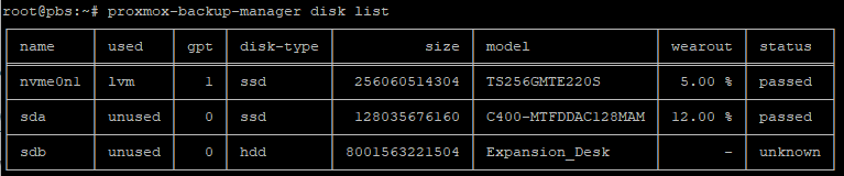 Proxmox Backup proxmox backup manager disk list