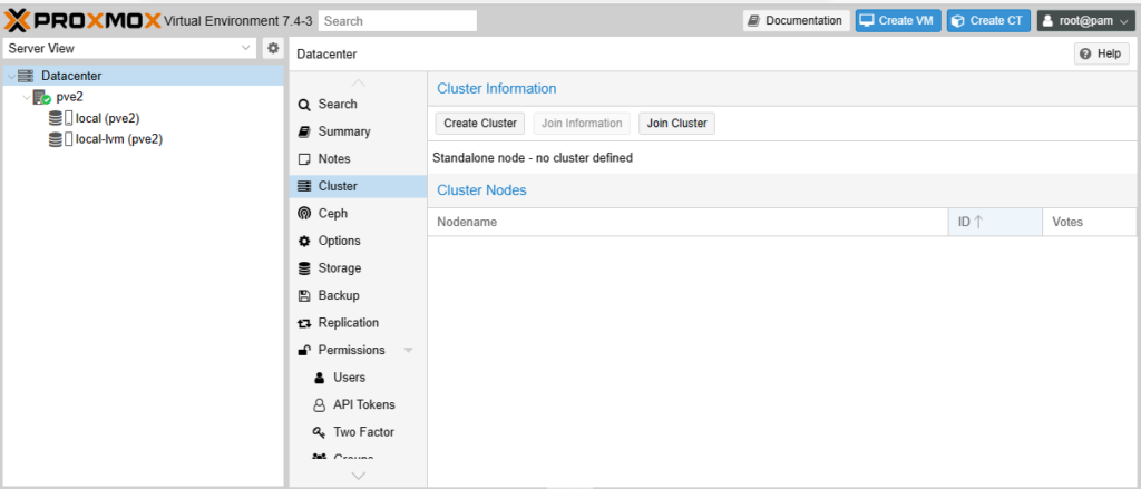 Proxmox Cluster Installation 2ter Knoten vor dem Join