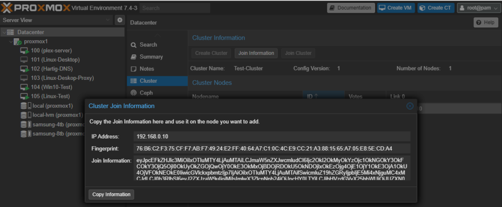 Proxmox Cluster Installation Copy Information