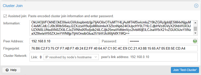 Proxmox Cluster Installation Join Cluster