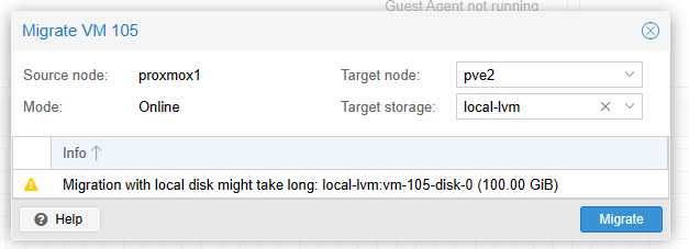 Proxmox Cluster Installation Migrate VM