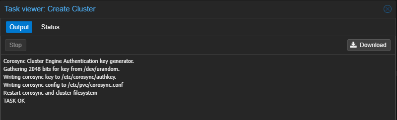 Proxmox Cluster Installation Output