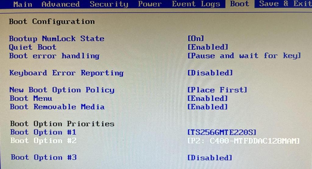 Proxmox Fujitsu Esprimo Q556 Boot Menue orginal