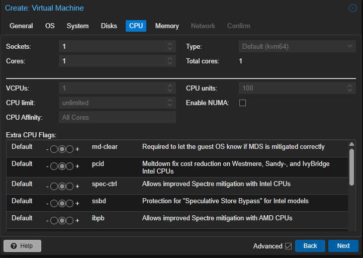 Proxmox Netware 6.8 SP8 VM Anlegen CPU