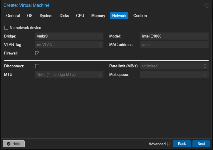 Proxmox Netware 6.8 SP8 VM Anlegen Network