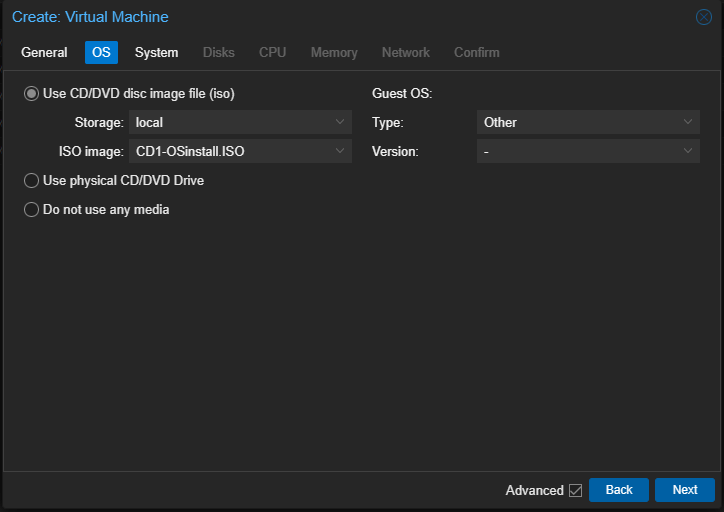 Proxmox Netware 6.8 SP8 VM Anlegen OS