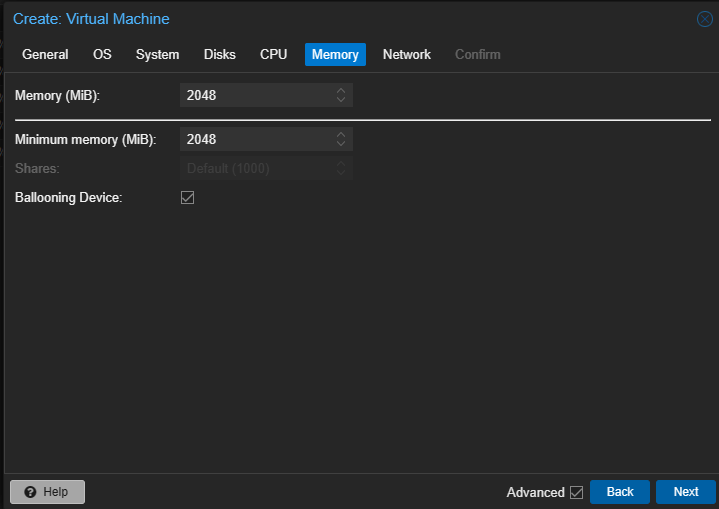 Proxmox Netware 6.8 SP8 VM Anlegen RAM