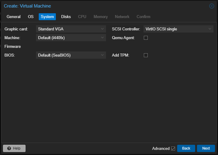 Proxmox Netware 6.8 SP8 VM Anlegen System